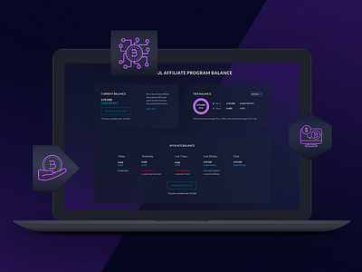 Affiliate Program Balance (Crypto Dashboard) balance bitcoin blockchain crypto cryptocurrency dark data design interface minimal modern platform secure tech technology ui ux visualization web website