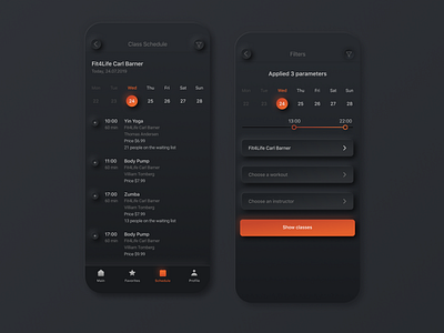 Schedule, filter. Mobile application for fitness centres app booking concept design digital filter fitness interface ios minimal mobile schedule schedule app sport training ui ux