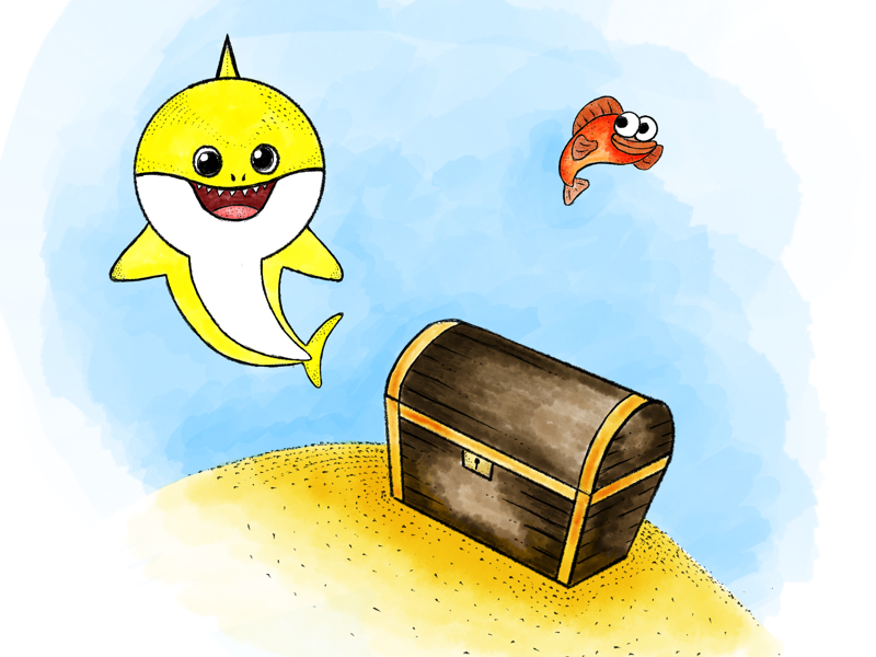 Treasure cartoon fish treasure chest baby shark