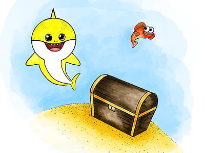 Treasure baby shark cartoon fish treasure chest
