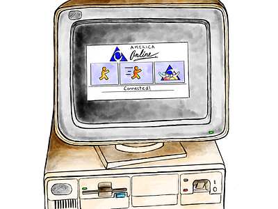 Ancient aol dialup ibm inktober old computer ps2