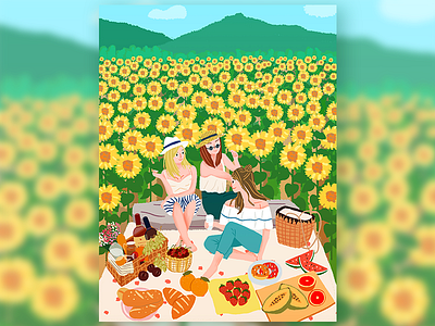 picnic~ flower girl illustration picnic summer sun