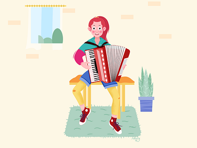 When I was 18 years old 8 years old accordion girl illustration music music player