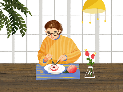 Be careful with peaches. I've got worms. banner design desk flowers food fruit illustration love peach