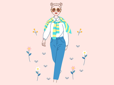 It's me ! banner design flower girl happy illustration love sun ui