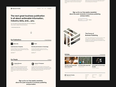 Paperwork Studios website - landing page articles brutalist clean homepage journalism landing page midcentury modernist newsletter simple typographic typography ui ui design ux ux design web design website