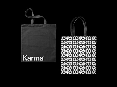 Karma logo applications arrows brand identity branding circles container corporate identity geometric logo logo design logomark logotype minimal minimalist modernist pattern tote bag visual identity
