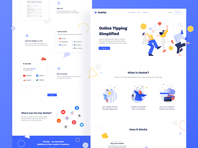 theHat landing page colorful creative creativity finance fintech friendly fun geometric home page how it works illustration landing page music playful saas tipping ui ui ux ui design web design