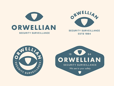 Orwellian logo concept system 1984 badge badge logo brand identity branding circular logo dystopia eye industrial logo logo design logotype minimal orwell retro security shield surveillance typography vintage