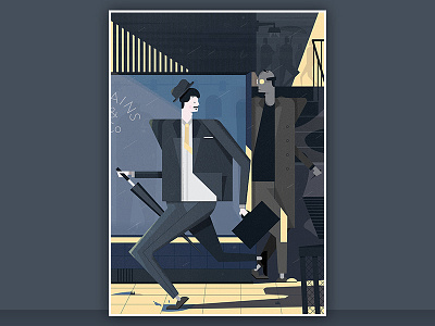 Poster art chase crime geometric illustration light minimal poster run shadow street walk