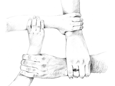 Illustration of hands book cover drawing pencil