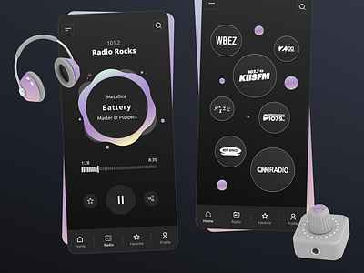 Radio App app card design graphic design illustration product ui uiux vector web