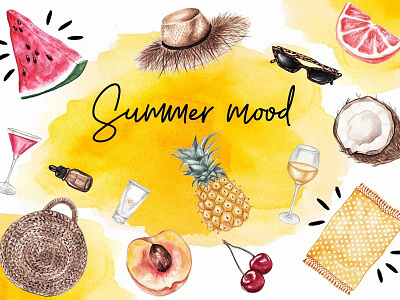 Summer Mood Watercolor Set blogger clipart design drawing greeting card illustration invitation summer travel vacation watercolor wrapping paper