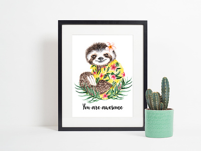 Watercolor Sloth - Greeting card blogger book cover card character clipart design drawing dribbble greeting card illustration invitation invite logo party sloth watercolor