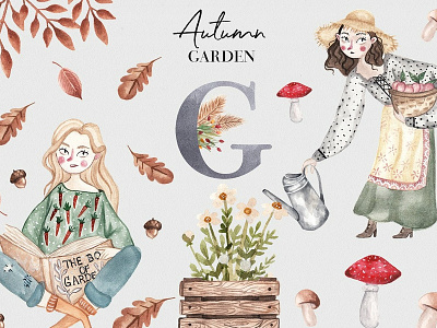 Autumn Garden Watercolor Collection blogger book cover card character clipart design design elements drawing greeting card illustration invitation watercolor