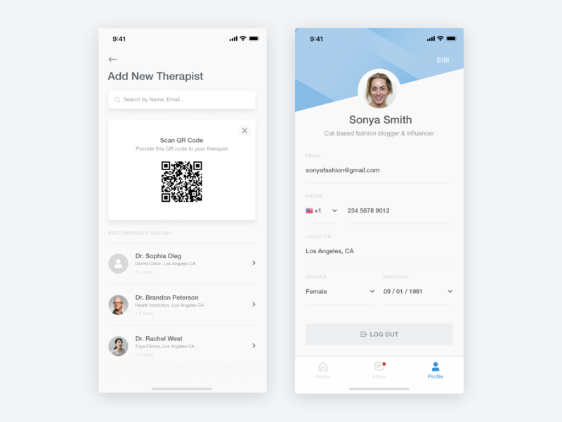 My Skin Fitness - iOS App - Add Therapist & Profile Screens ai analytics app artificial intelligence beauty clean cosmetic graph health interaction ios medical mobile ui product design profile sketch skin skincare ui ux