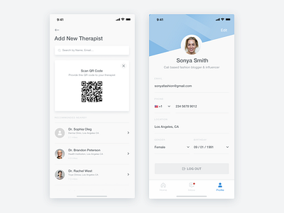My Skin Fitness - iOS App - Add Therapist & Profile Screens