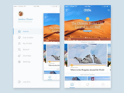 Travel + Leisure – iOS Mobile app concept app bk concept feed interaction interface ios mobile redesign side menu travel ui ux
