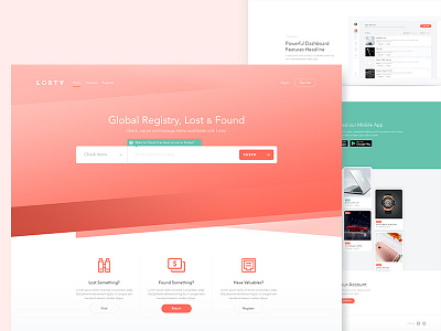 Losty - Global registry for lost and found items bk freelance game home interaction interface items landing page new ui ux website