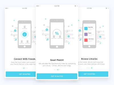 Synchronicity Onboarding Screens bk compare freelance interaction interface ios app mobile music new share ui ux