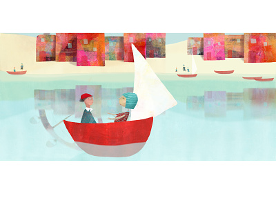 Lu's River boat boy children children book illustration lus journey river small town swiming