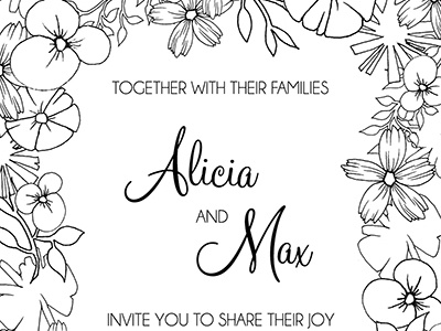 B&W Floral Custom Wedding Invitation (Detail)