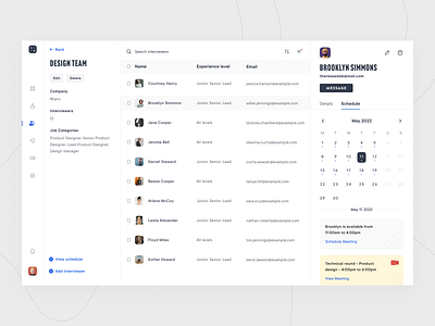 Interviewer schedule card dashboard invitation list meeting schedule