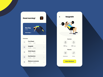 Workout App Design app art clean design flat identity illustration illustrator ios lettering minimal mobile type ui ux