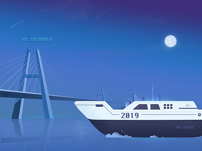 Hello dribbble >.< ship bridge hello dribbble blue