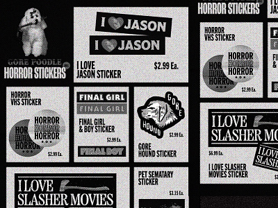 GORE POODLE Stickers 2021 branding design etsy graphic design horror horror movies poster sticker sticker designs type typography
