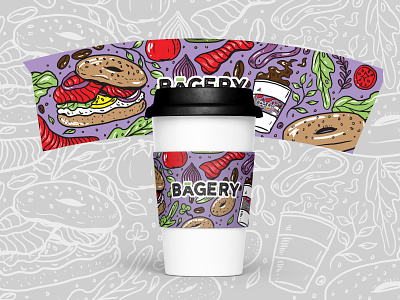 Bagery Coffee Sleeve Design artwork bagel coffee coffeecup coffeeholder coffeesleeve design fullcolor illustration packaging pattern vector