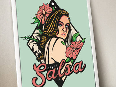 Salsa flowers beauty blue flowers girl illustration logo pink woman