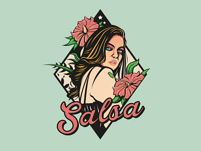 Salsa flowers pt2 beauty blue flowers girl illustration logo pink woman