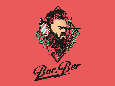 Barber shop barbershop beard gentleman logo mascot rose red vintage