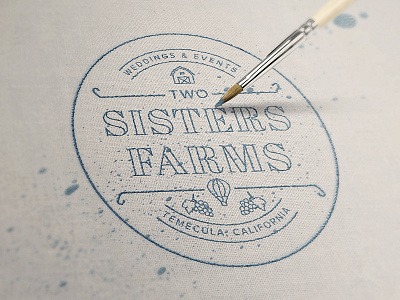 Two Sisters Farms balloon barn brush canvas farm grapes logo mockup painting