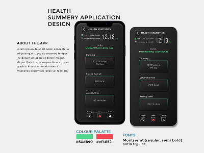 Health app design activity apps app design dark theme iphone ui