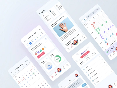 Mobile App for women - Vio articles calendar chat dashboard fertility health icons list mobile app design pedometer period tracker product design profile stats ui uiux