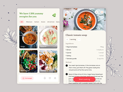 Vegan cookbook app app application cooking flora icons mobile app design recipes typogaphy uiux vegan