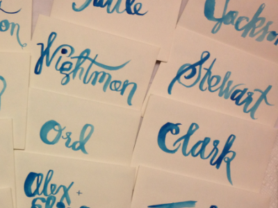 Addressing Christmas Cards handlettering lettering names watercolor
