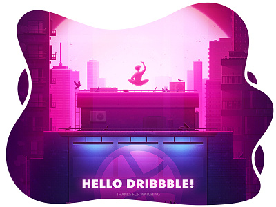 Hello Dribbble artist branding buiding city debute design desone flat icon illustration logo minimal style typography vector web