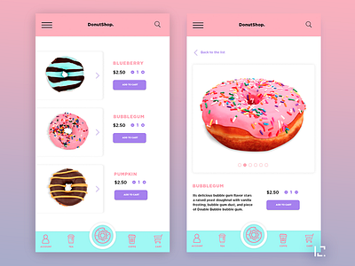 Donut Shop 2019 app app design creative design food food and drink food app gradient pink purple sweets ui ux