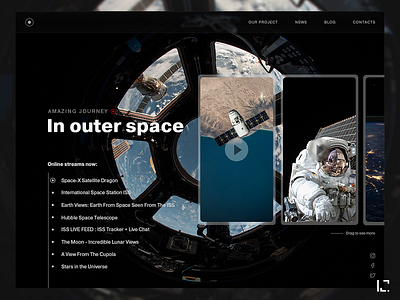 Spase streams website 2019 black creative dark design nasa spase typography ui ux video web website