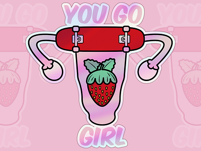 Skuterus digital art dribbble sticker pack feminist illustration illustrator skateboard skateordie strawberry uterus vector yougogirl