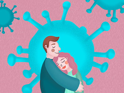Love in times of plague couple covid flat design illustration love virus