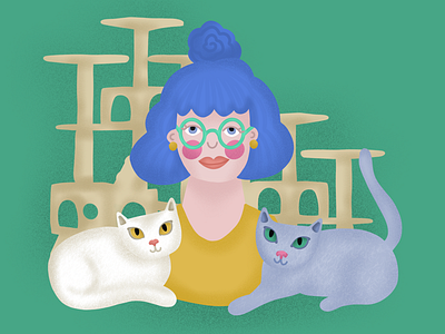 Family portrait cat flat design girl illustration pet visual