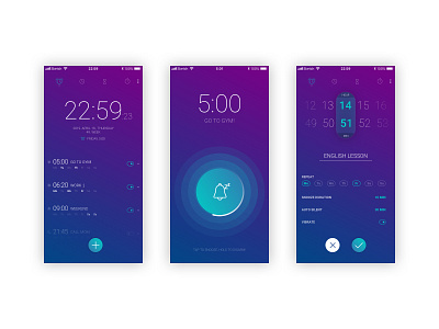 Alarm app screens