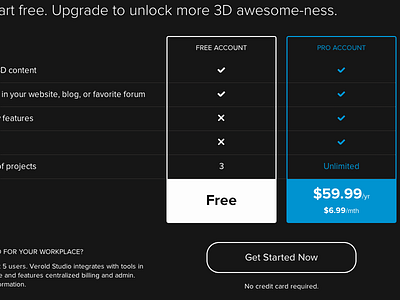 Verold Studio pricing page page pricing