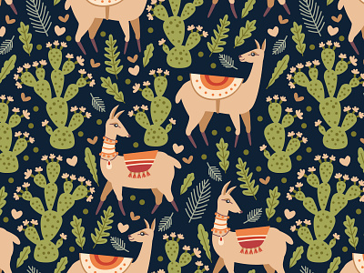Fragment of the pattern with Llama and cacti animal brazil cacti design exotic illustration llama tropic vector illustration
