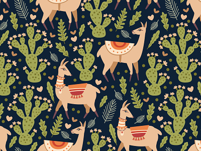 Fragment of the pattern with Llama and cacti