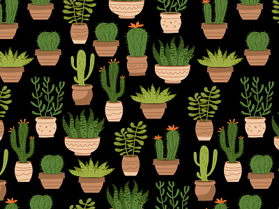 Seamless pattern of cacti. Home jungle.